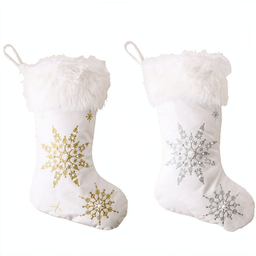 Christmas Stocking Hanging - Velvet Christmas Stocking Pearl Snowflake Embroidered