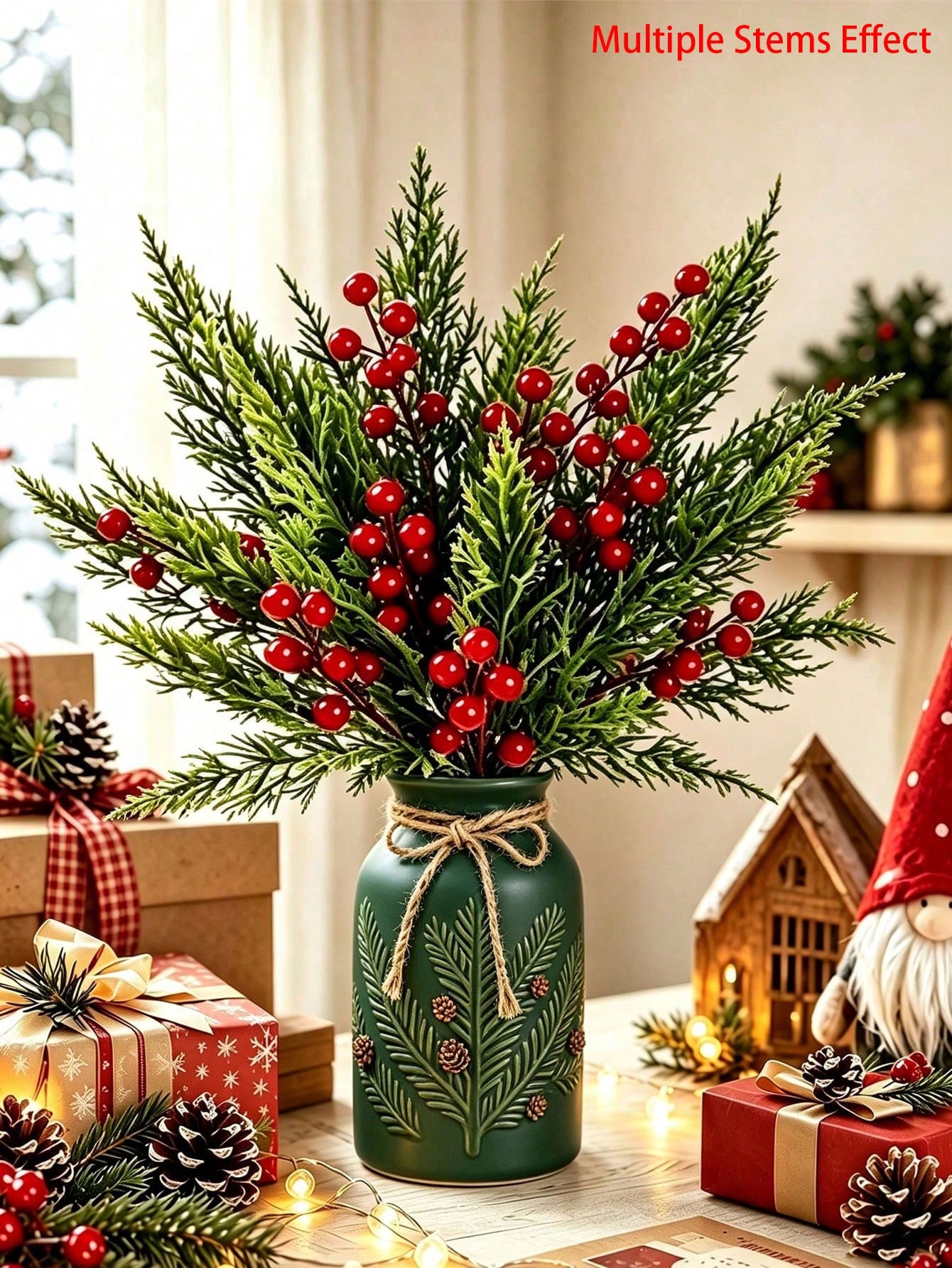 Christmas Tree Artificial - 20pcs Artificial Pine Branches With Red